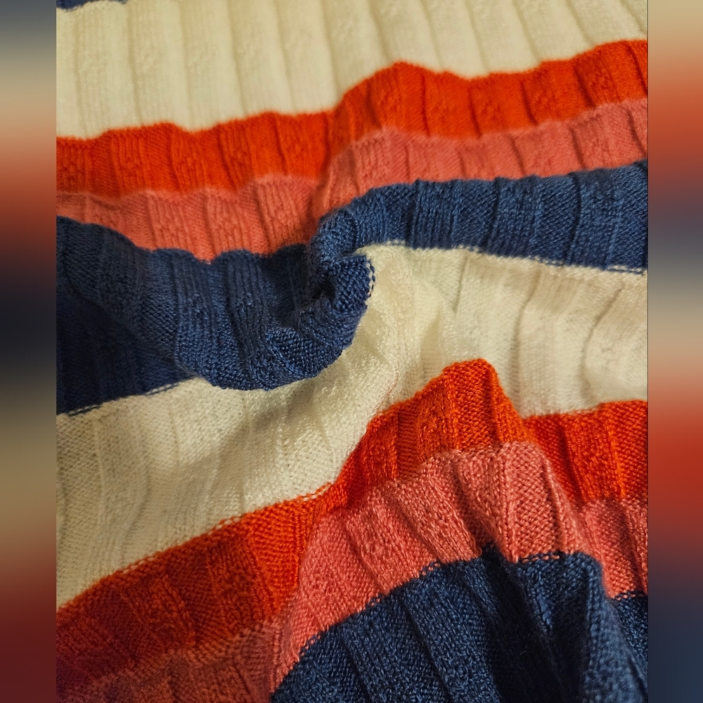 Striped Ribbed Knit Short Sleeve Sweater - Picture 5 of 5